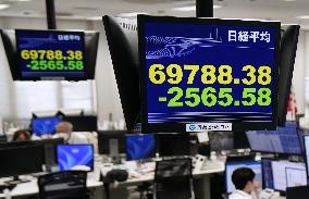 Nikkei index ends below 70,000