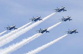 Blue Impulse aerobatic team flies over quake-hit Wajima