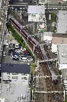 Derailed train in Kyoto