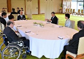 Japan emperor talks with art award winners