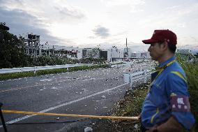 Aftermath of strong earthquake in Kumamoto Pref.