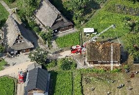 Thatched-roof house catches fire in World Heritage-listed village
