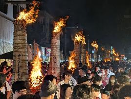 Fire festival at foot of Mt. Fuji