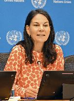 U.N. assembly president Baerbock at press conference