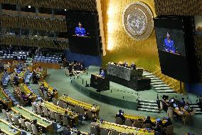 Japan PM Takaichi addresses U.N. assembly